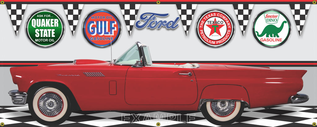 1957 T-BIRD RED CONVERTIBLE WHITE INTERIOR CAR GARAGE SCENE SIDE VIEW BANNER SIGN CAR ART MURAL VARIOUS SIZES 266918280226