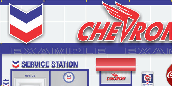 CHEVRON RETRO OLD GAS PUMP GAS STATION SCENE WALL MURAL SIGN BANNER GARAGE ART VARIOUS SIZES