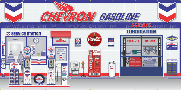 CHEVRON RETRO OLD GAS PUMP GAS STATION SCENE WALL MURAL SIGN BANNER GARAGE ART VARIOUS SIZES