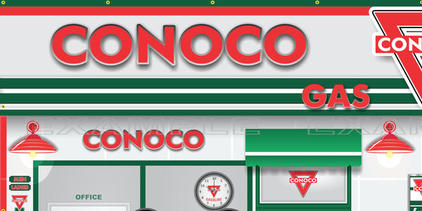 CONOCO OLD GAS PUMP GAS STATION DEALER SERVICE SCENE WALL MURAL SIGN BANNER GARAGE ART VARIOUS SIZES