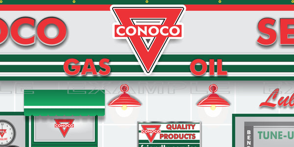 CONOCO OLD GAS PUMP GAS STATION DEALER SERVICE SCENE WALL MURAL SIGN BANNER GARAGE ART VARIOUS SIZES