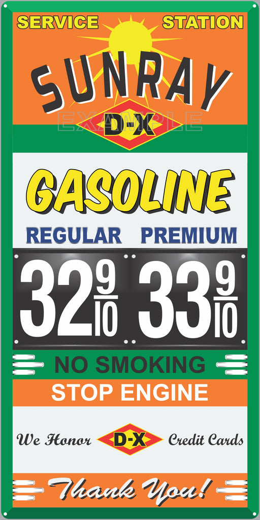 SUNRAY DX GAS STATION GAS PRICE PER GALLON SERVICE STATION GASOLINE OLD SIGN REMAKE ALUMINUM CLAD SIGN VARIOUS SIZES