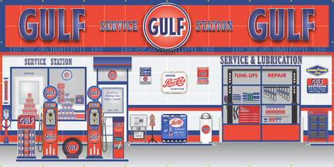 GULF RETRO OLD GAS PUMP GAS STATION SCENE WALL MURAL SIGN BANNER GARAGE ART VARIOUS SIZES