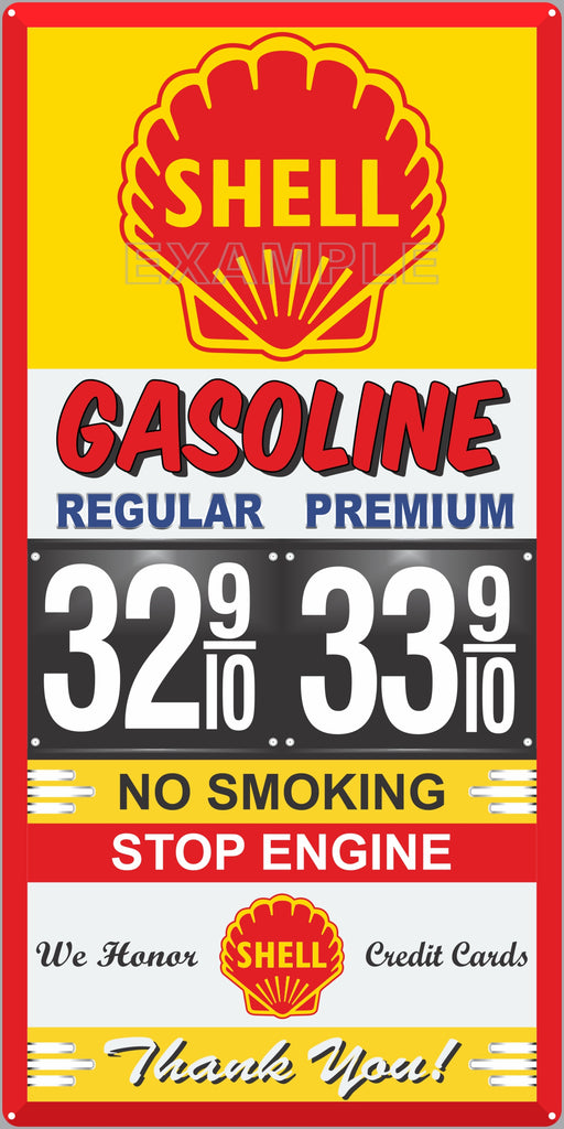 SHELL GAS STATION GAS PRICE PER GALLON SERVICE STATION GASOLINE OLD SIGN REMAKE ALUMINUM CLAD SIGN VARIOUS SIZES