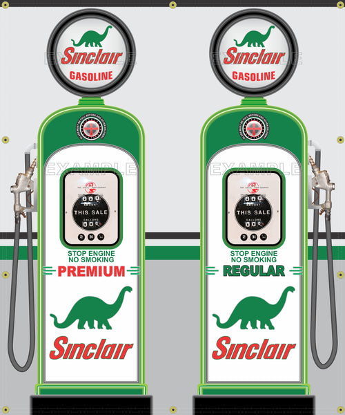 SINCLAIR DINO GAS PUMP INDIVIDUAL, SET OR LARGER 1-PIECE PRINTED BANNER SHOP ART MURAL 2' X 5', 5' X 6'
