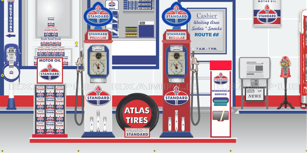 STANDARD OIL PRODUCTS OLD GAS PUMP GAS STATION SCENE WALL MURAL SIGN BANNER GARAGE ART VARIOUS SIZES