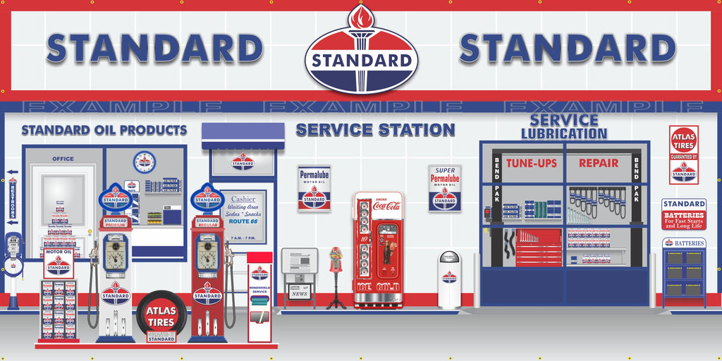 STANDARD OIL PRODUCTS OLD GAS PUMP GAS STATION SCENE WALL MURAL SIGN BANNER GARAGE ART VARIOUS SIZES