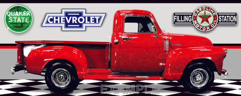 1949 CHEVROLET 3100 RED TRUCK GARAGE SCENE SIDE VIEW BANNER SIGN ART MURAL VARIOUS SIZES