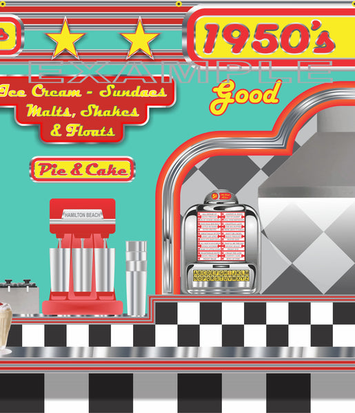 1950s DINER BURGER RESTAURANT SODA FOUNTAIN MURAL SIGN BANNER GARAGE ART VARIOUS SIZES