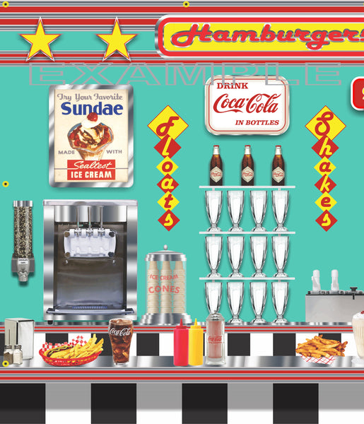 1950s DINER BURGER RESTAURANT SODA FOUNTAIN MURAL SIGN BANNER GARAGE ART VARIOUS SIZES