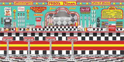 1950s DINER BURGER RESTAURANT SODA FOUNTAIN MURAL SIGN BANNER GARAGE ART VARIOUS SIZES