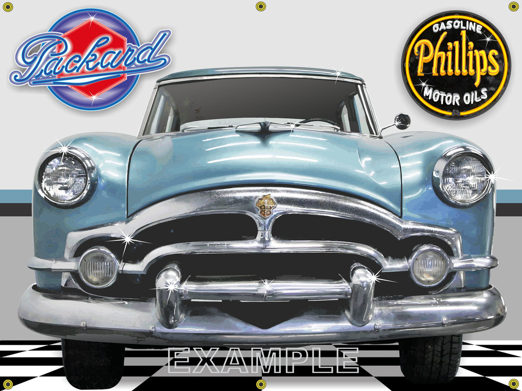 1953 PACKARD CLIPPER TEAL CAR GARAGE SCENE SIDE VIEW BANNER SIGN CAR ART MURAL 4' X 3'