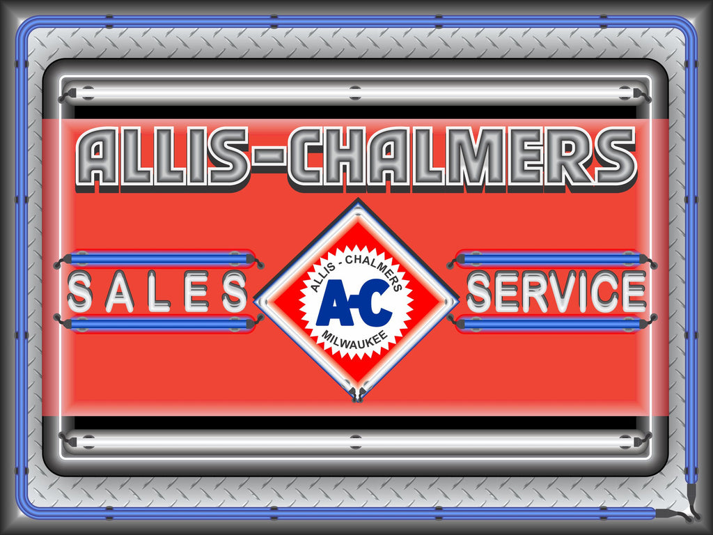 ALLIS CHALMERS SALES SERVICE DEALER LOGO Neon Effect Sign Printed Banner 4' x 3'