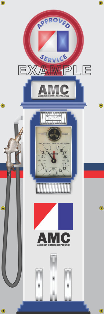 AMC AMERICAN MOTORS GASOLINE OLD CLOCK FACE GAS PUMP Sign Printed Banner VERTICAL 2' x 6'