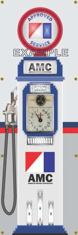 AMC AMERICAN MOTORS GASOLINE OLD CLOCK FACE GAS PUMP Sign Printed Banner VERTICAL 2' x 6'