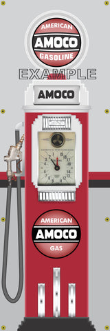 AMOCO GASOLINE CLOCK FACE GAS PUMP Sign Printed Banner VERTICAL 2' x 6'