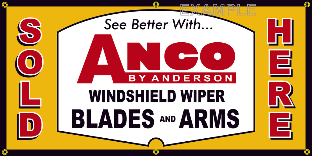ANCO WINDSHIELD WIPER BLADES AND ARMS AUTOMOTIVE REPAIR SERVICE VINTAGE OLD SCHOOL SIGN REMAKE BANNER SIGN ART MURAL 2' X 4'/3' X 6'