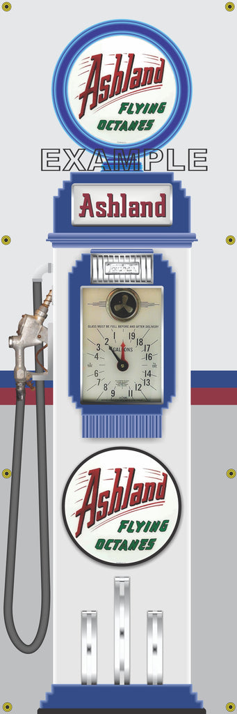 ASHLAND CLOCK FACE GAS PUMP Sign Printed Banner VERTICAL 2' x 6'