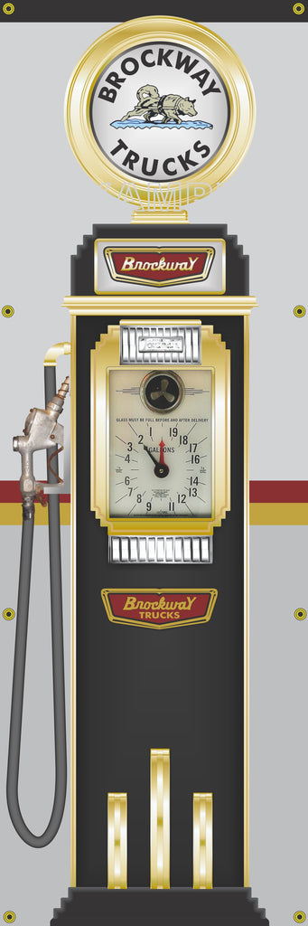 BROCKWAY TRUCKS OLD CLOCKFACE GAS PUMP DISPLAY BANNER SIGN ART MURAL DISPLAY 2' X 6'
