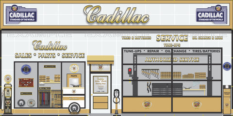 CADILLAC SALES PARTS SERVICE DEALERSHIP RETRO SCENE WALL MURAL SIGN BANNER GARAGE ART VARIOUS SIZES