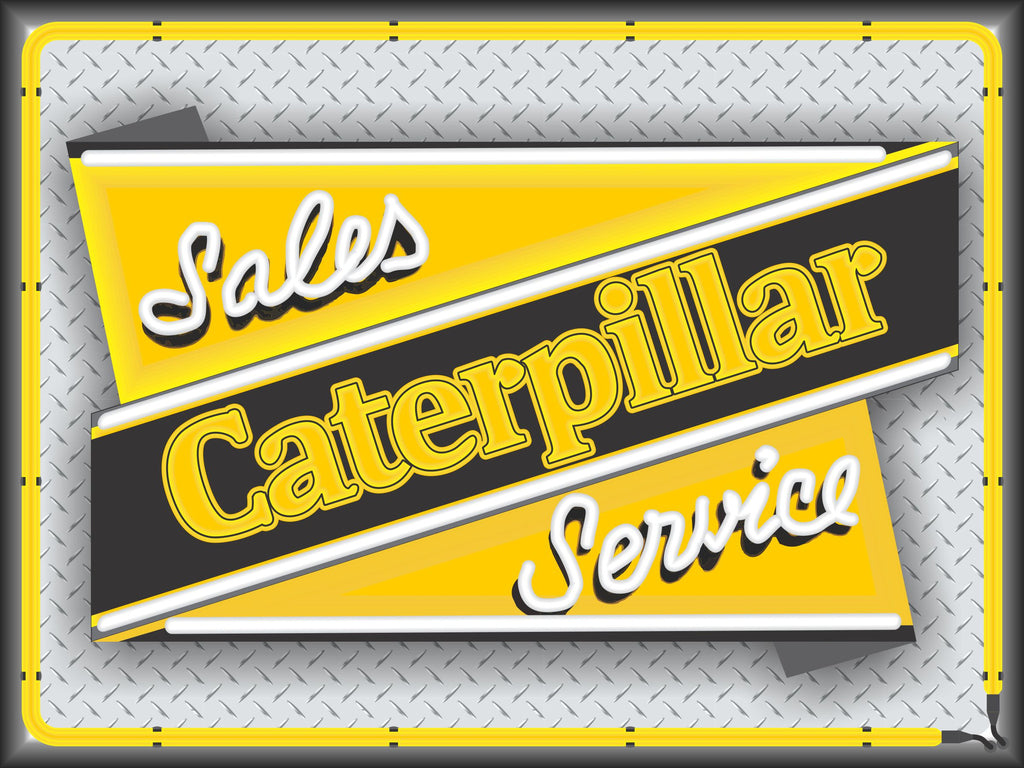 CATERPILLAR SALES & SERVICE Neon Effect Sign Printed Banner 4' x 3'