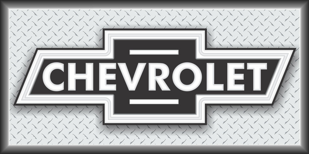 CHEVROLET CHEVY BOWTIE BLACK AND SILVER EMBLEM VINTAGE OLD SCHOOL SIGN REMAKE BANNER SIGN ART MURAL 2' X 4'/3' X 6'