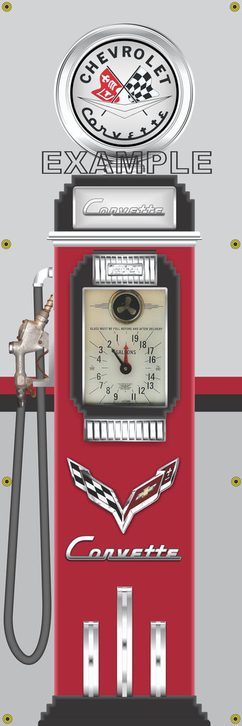 CHEVROLET CORVETTE GASOLINE OLD CLOCK FACE GAS PUMP Sign Printed Banner VERTICAL 2' x 6'