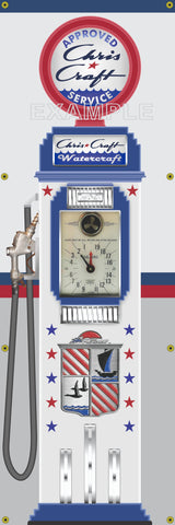 CHRIS CRAFT BOATS TOKHEIM OLD CLOCKFACE GAS PUMP BANNER SIGN ART MURAL DISPLAY 2' X 6'