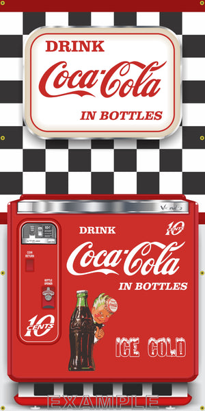 VINTAGE COKE COCA-COLA VENDING MACHINES MURAL Printed Banner VARIATIONS