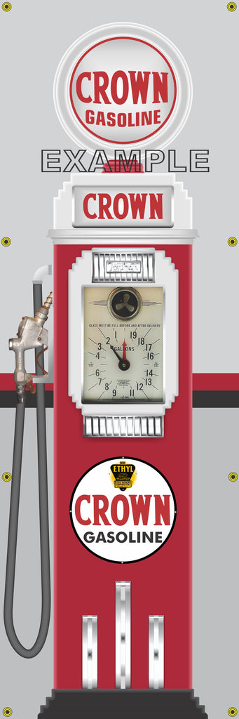 CROWN GASOLINE CLOCK FACE GAS PUMP Sign Printed Banner VERTICAL 2' x 6'