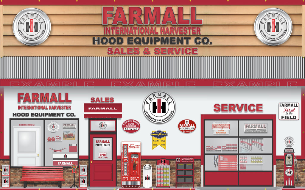 FARMALL TRACTOR IH INTERNATIONAL HARVESTER SALES PARTS SERVICE DEALERSHIP RETRO SCENE WALL MURAL SIGN BANNER GARAGE ART CUSTOM 10 X 16
