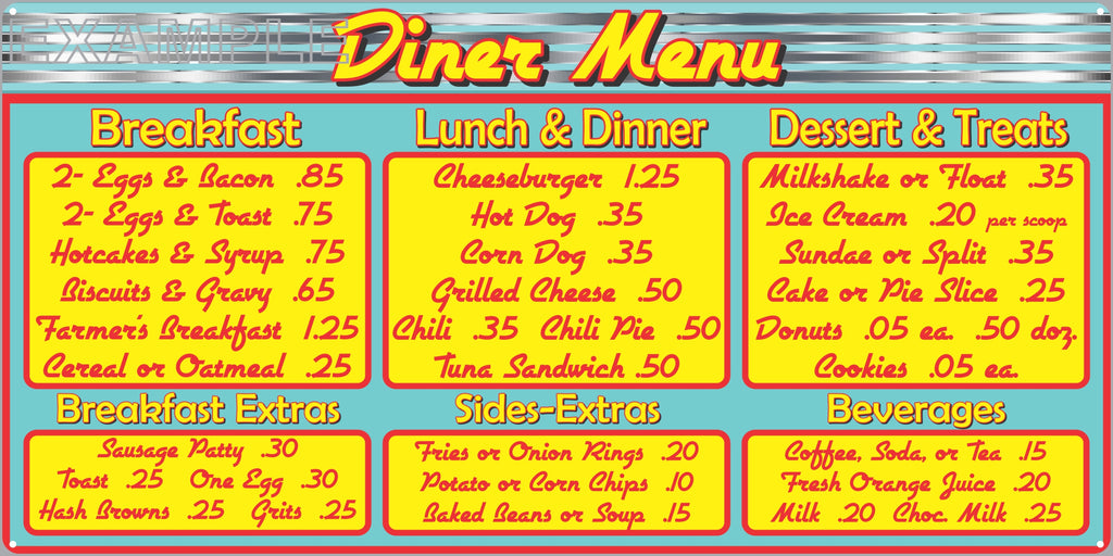 MENU ORDER BOARD RESTAURANT 1950'S DINER OLD SIGN REMAKE ALUMINUM CLAD SIGN VARIOUS SIZES