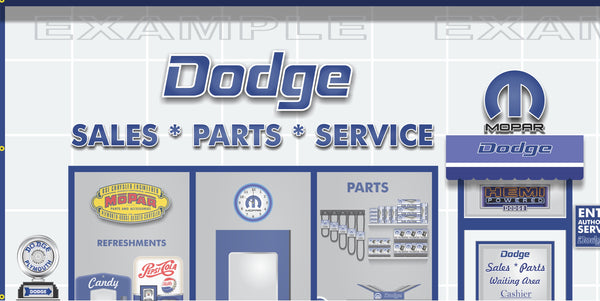 DODGE MOPAR SALES PARTS SERVICE DEALERSHIP RETRO SCENE WALL MURAL SIGN BANNER GARAGE ART VARIOUS SIZES