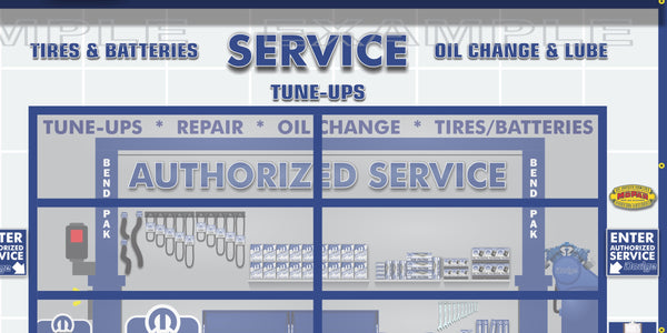 DODGE MOPAR SALES PARTS SERVICE DEALERSHIP RETRO SCENE WALL MURAL SIGN BANNER GARAGE ART VARIOUS SIZES