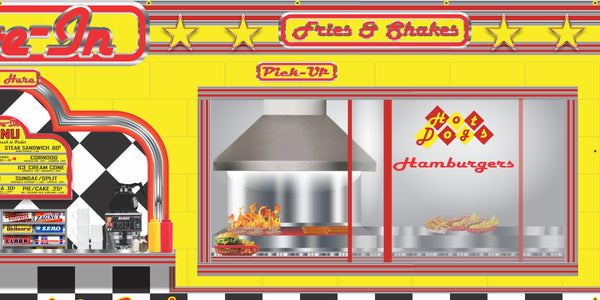 1950-60s DINER BURGER RESTAURANT DRIVE IN CAR HOP MURAL BANNER ART VARIOUS SIZES
