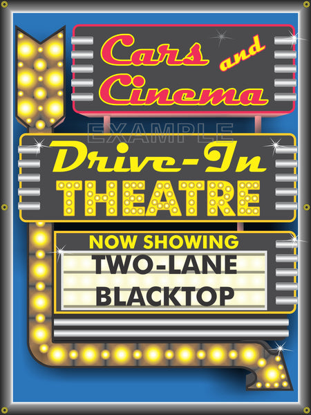 CARS AND CINEMA MOVIE THEATER DRIVE-IN CAR MOVIE TITLES BANNER SIGN ART MURAL 3' X 4'