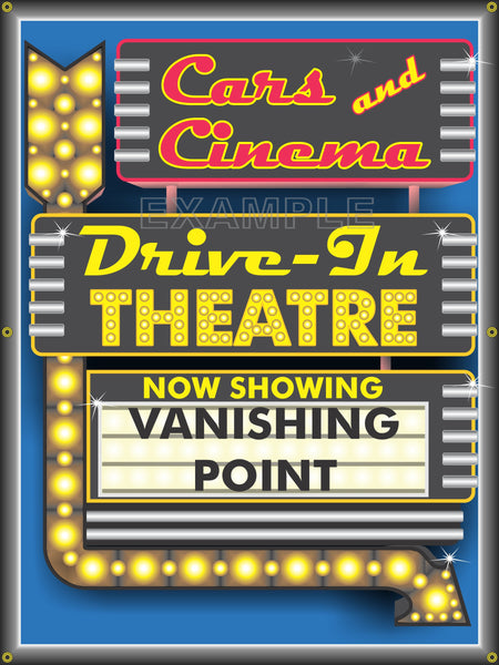 CARS AND CINEMA MOVIE THEATER DRIVE-IN CAR MOVIE TITLES BANNER SIGN ART MURAL 3' X 4'