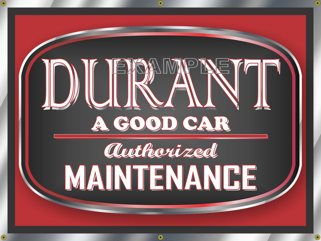 DURANT MOTOR CARS AUTHORIZED MAINTENANCE DEALER SIGN REMAKE BANNER ART MURAL 3' X 4'