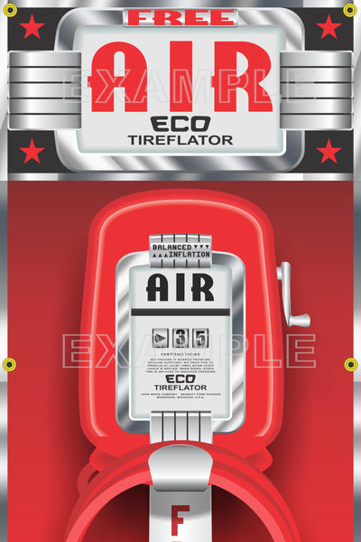 ECO TIREFLATOR AIR STATION METER TIRE INFLATOR GAS STATION PRINTED BANNER ART MURAL 20" x 60"