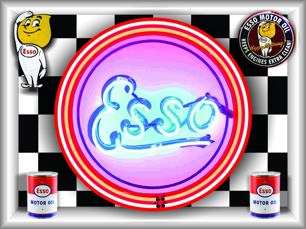 ESSO GASOLINE Neon Effect Sign Printed Banner 4' x 3'