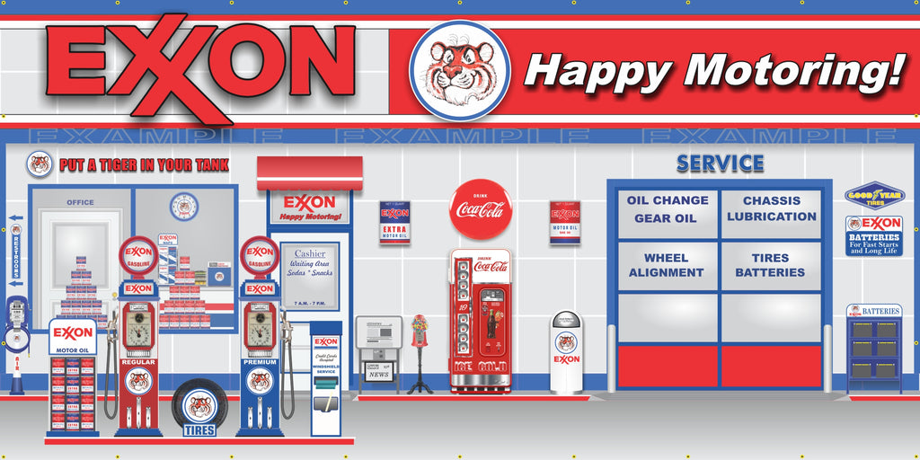EXXON RETRO OLD GAS PUMP GAS STATION SCENE WALL MURAL SIGN BANNER GARAGE ART VARIOUS SIZES