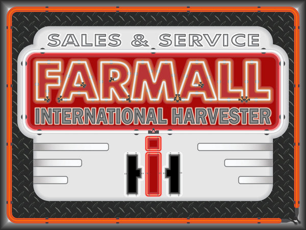 FARMALL INTERNATIONAL HARVESTER OLD DEALER REMAKE MARQUEE Neon Effect Sign Printed Banner 4' x 3'