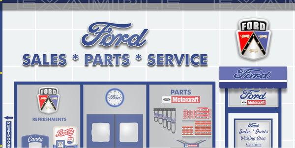 FORD MOTORCRAFT FOMOCO DEALER SALES PARTS SERVICE DEALERSHIP RETRO SCENE WALL MURAL SIGN BANNER GARAGE ART VARIOUS SIZES