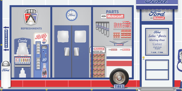 FORD MOTORCRAFT FOMOCO DEALER SALES PARTS SERVICE DEALERSHIP RETRO SCENE WALL MURAL SIGN BANNER GARAGE ART VARIOUS SIZES