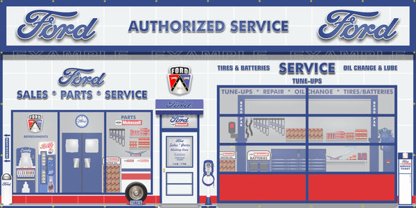 FORD MOTORCRAFT FOMOCO DEALER SALES PARTS SERVICE DEALERSHIP RETRO SCENE WALL MURAL SIGN BANNER GARAGE ART VARIOUS SIZES