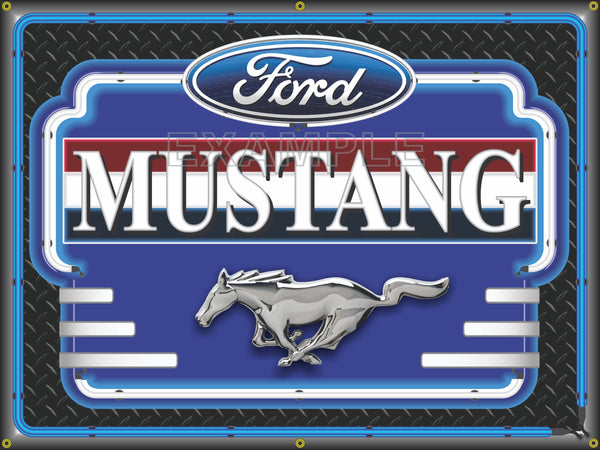 FORD MUSTANG DEALER STYLE RUNNING HORSE DESIGN SIGN REMAKE BANNER CHOICE OF BACKGROUND 3' X 4'