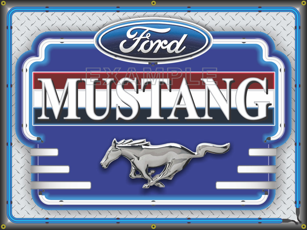 FORD MUSTANG DEALER STYLE RUNNING HORSE DESIGN SIGN REMAKE BANNER CHOICE OF BACKGROUND 3' X 4'