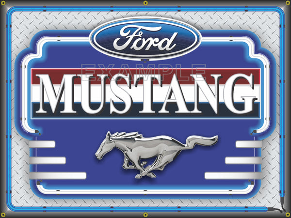 FORD MUSTANG DEALER STYLE RUNNING HORSE DESIGN SIGN REMAKE BANNER CHOICE OF BACKGROUND 3' X 4'