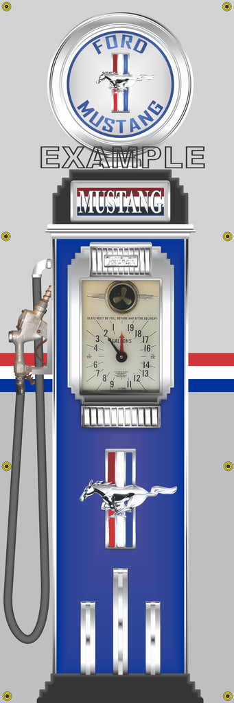 FORD MUSTANG GASOLINE OLD CLOCK FACE GAS PUMP Sign Printed Banner VERTICAL 2' x 6'
