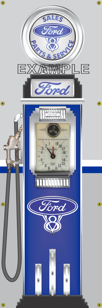 FORD V8 MOTOR CARS GASOLINE OLD CLOCK FACE GAS PUMP Sign Printed Banner VERTICAL 2' x 6'